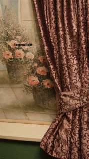   LILAC BROWN NATURAL LINED VELVET CURTAINS & BEADED TIE BACKS  
