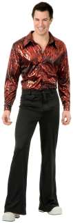  60s 70s Mens Disco Shirt Red Flame Hologram Adult Halloween Costume 