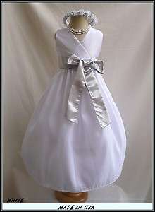   SILVER TODDLER PAGEANT PARTY FLOWER GIRL DRESS 18 24M 2 4 6 8 10 12 14