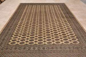 9x12 WOOL AREA RUG HANDMADE TRIBAL BOKHARA TAN BLACK  