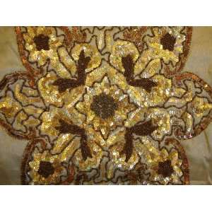 Tablecloth Pistachio Color Handmade Golden Beads Decorative Bead Work 