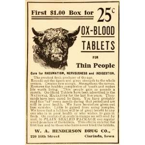 Vintage Ad Medical Quackery Cure Ox Blood Tablets   Original Print Ad 