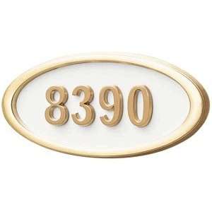 Gaines Address Plaques White with Brass Housemark Large Oval Address