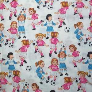 Fabric Girls Playing Soccer in White Background The Alexander Henry 