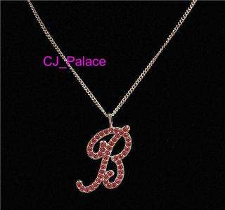 Alphabet B Rhinestone Crystal Charm Necklace w/ Chain  
