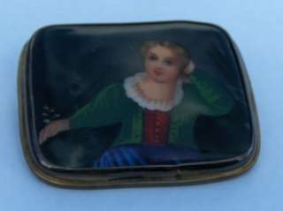Antique Victorian Hand Painted Miniature Portrait Cameo Brooch 