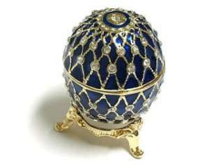   Blue Gold Crystal Miniature Egg Antique Style Jewelry Box Clothing