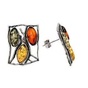   Amber Sterling Silver Antique Look Custom Shape Earrings Jewelry