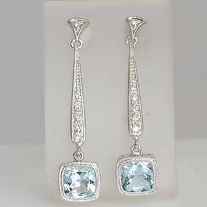 14K White Gold 1.25 CTW Aquamarine & Diamond Estate Dangle Earrings 