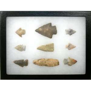  Collection of 9 Arrowheads in Riker Display Case 