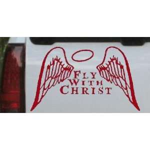 Red 14in X 8.4in    Fly With Christ Wings and Halo Christian Car 