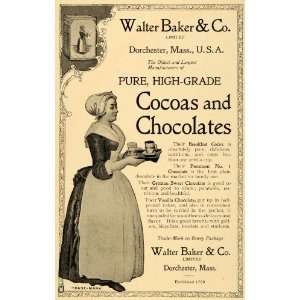 1900 Ad Walter Baker Cocoa Chocolate Dorchester Maid   Original Print 
