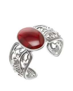 Barse Carved Collection Carnelian Silver Cuff bracelet  