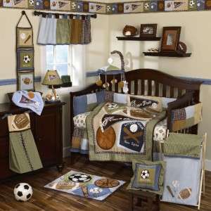 Baby Boy 6 Piece Crib Bedding Set Sports Fan Quilt and More NWT  