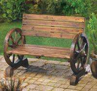   Wagon Wheel Wood Outdoor Garden Bench, yard & patio furniture  