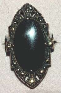 antique art deco blk onyx cab sterling marcasite ring