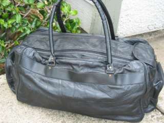 Large Used Black Patch Leather Duffle Bag  