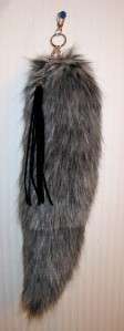   Wolf Tail Bag Charm Keychain w Black Leather Tassel No Animals Harmed