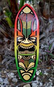 Rasta Tiki Surfboard Wall Art Solid Wood Red Yellow Green Tropical 