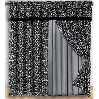   Micro Fur Window Curtain / Drape Set with Attach Valance & Tassels