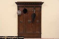 Carved 1895 Hall Stand, Wrought Iron Hooks  