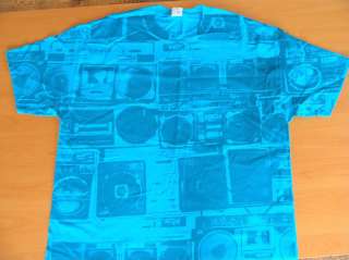 Boomboxes All Over Print Tee Shirt Hybrid Blue NEW  