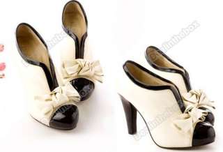 Beige Sexy High Heel Tie Platform Bow Pump Fashion Ankle Shoes Boots 