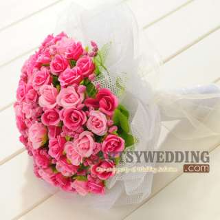 Pink Rose Mesh Wrapped Silk Flower Wedding Bouquet Bridal (PH110008)
