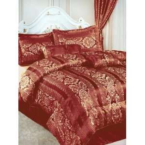  7pc Queen Burgundy Floral Jacquard Comforter Bed in a Bag 