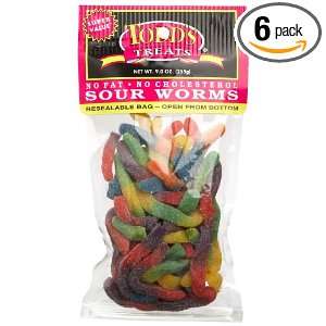 Todds Treats Sour (Gummy) Worms, 9 Ounce Bags (Pack of 6)  