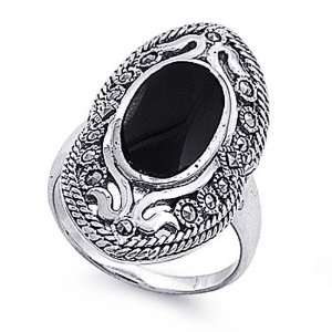   Engagement Ring Black Onyx Marcasite Ring 31MM ( Size 6 to 10) Size 6