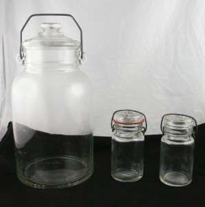   Vintage Clear Glass Jars Wire Handle Canning 1 Gallon & 1 Pint canning