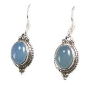  Blue Chalcedony Earrings Sterling Silver Oval Drop 