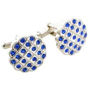    Blue Crystal Grid Sapphire Cufflinks Round Cuff links Jewelry