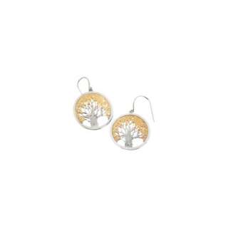 14Kt. Gold And Sterling Silver Two Tone Tree Of Life Earrings On Wire 