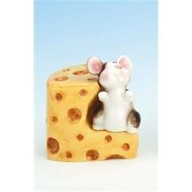 Adorable Mouse & Swiss Cheese Ceramic Salt & Pepper Shakers NIB  