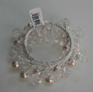   White Pearl Clear Bead Christmas Candle Holder Rings SO PRETTY  