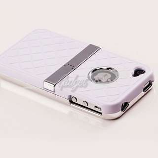 Deluxe WHITE 2Piece Chrome Stand Case For iPhone 4 4G  