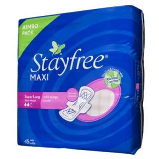 Stayfree Maxi Super Long with Wings, Pads 45 ea.Opens in a new window