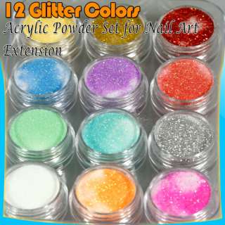 12 Color Nail Extension Glitter Acrylic Powder Set G159  