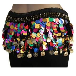 SHINING Multi color Sequins Coin Belly Dance Hip Scarf  