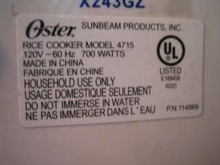 OSTER Rice Cooker Model 4715 10 cup   NEW  