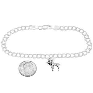  Silver Small Moose on 4 Millimeter Charm Bracelet Jewelry