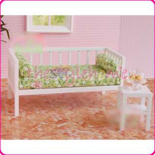 Cute Doll House Furniture Couch w/ green smooth cushion two pillows A 