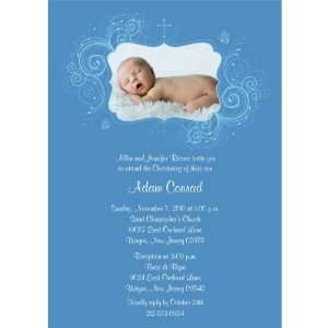    Accent Swirls with Cross Boy Baptism Invitations   Set of 20 Baby