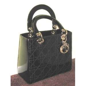 Christian Dior Black Lady Dior Cannage Patent Leather Medium Tote Bag
