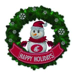   Washington State Cougars Lighted Snowman Artificial Christmas Wreath