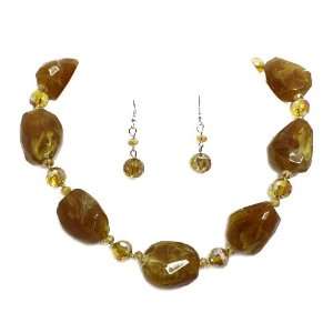  Chunky Bead Necklace Set; 18L; Brown Beads; Lobster Clasp 