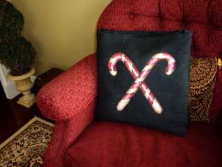 Christmas Candy Cane Rustic burlap custom PILLOW cover  