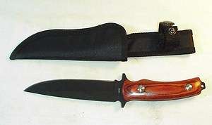 FROST CUTLERY BLACK OUT DEFENDER KNIFE w/ NYLON SHEATH & WOOD HANDLE 